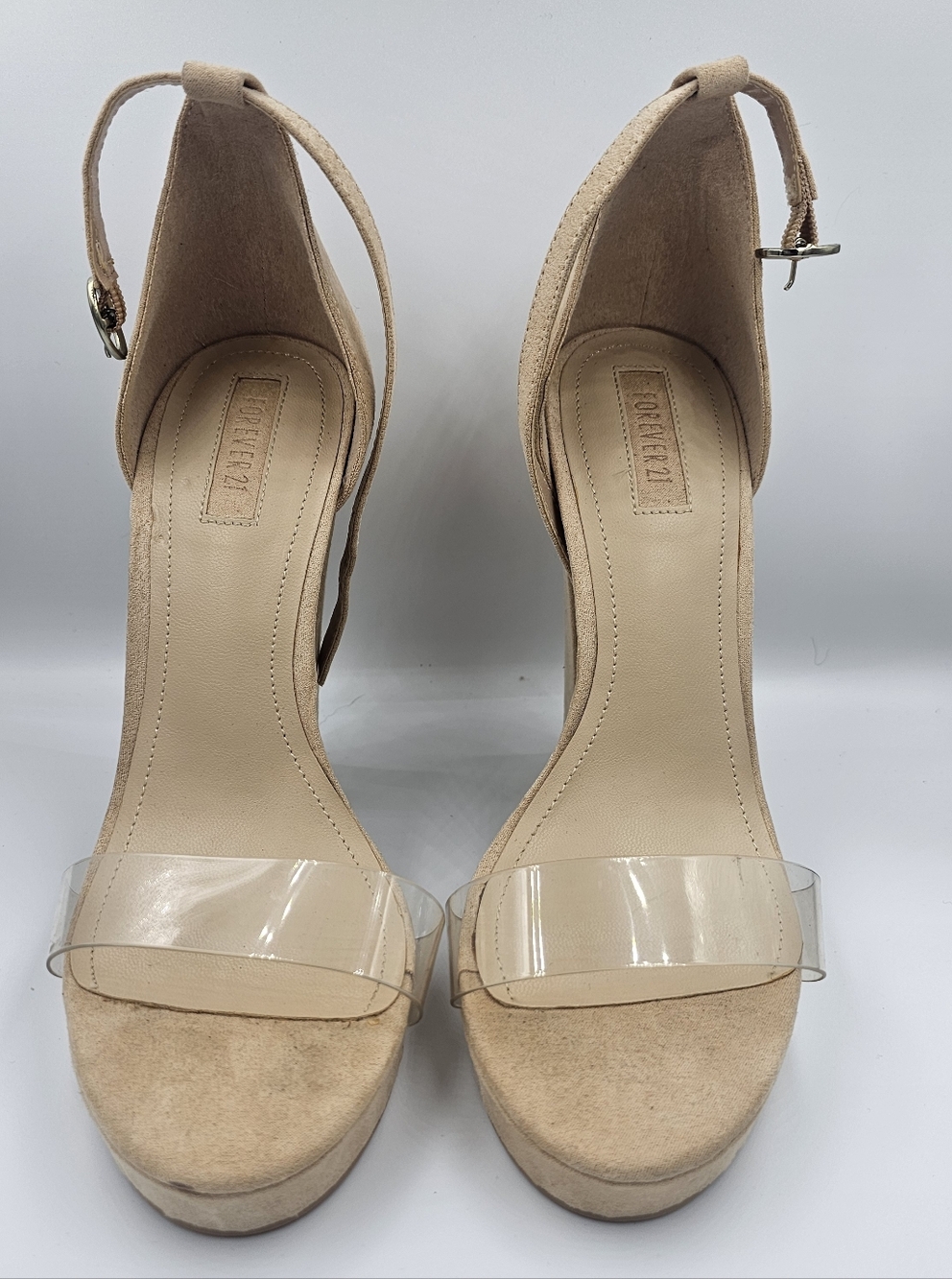Forever 21 Beige Platform Sandals with Clear Toe Strap
